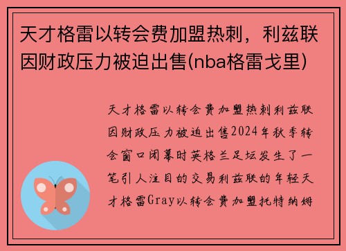 天才格雷以转会费加盟热刺，利兹联因财政压力被迫出售(nba格雷戈里)