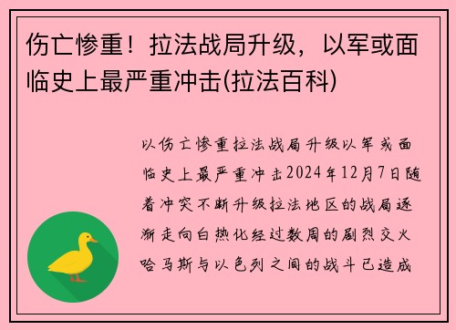 伤亡惨重！拉法战局升级，以军或面临史上最严重冲击(拉法百科)