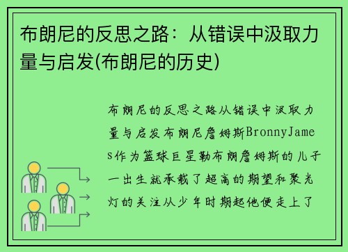 布朗尼的反思之路：从错误中汲取力量与启发(布朗尼的历史)