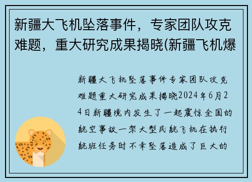 新疆大飞机坠落事件，专家团队攻克难题，重大研究成果揭晓(新疆飞机爆炸事件)